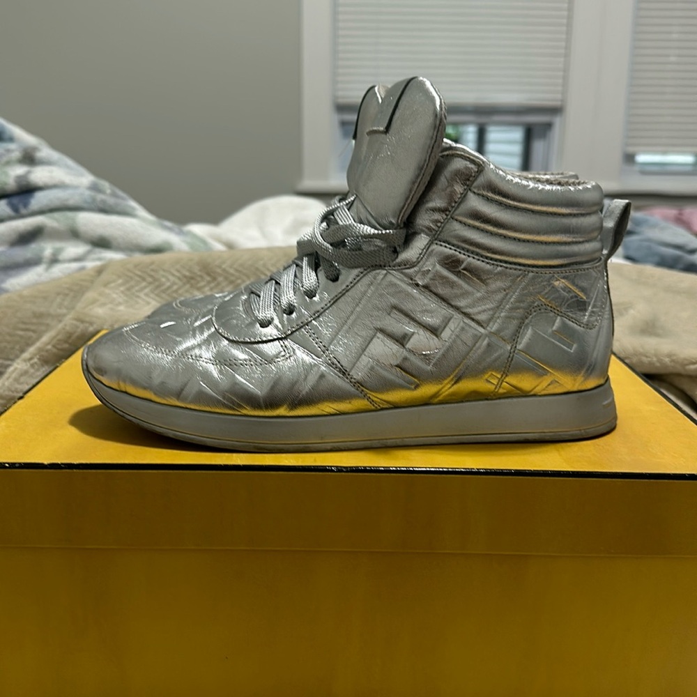 Used Fendi Metallic Nappa Laminata High Top Sneakers